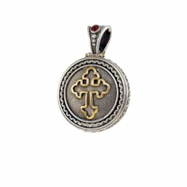 mens silver pendant with gold cross and byzantine style devoted to Ulysses or better known in Greece as Odyseus